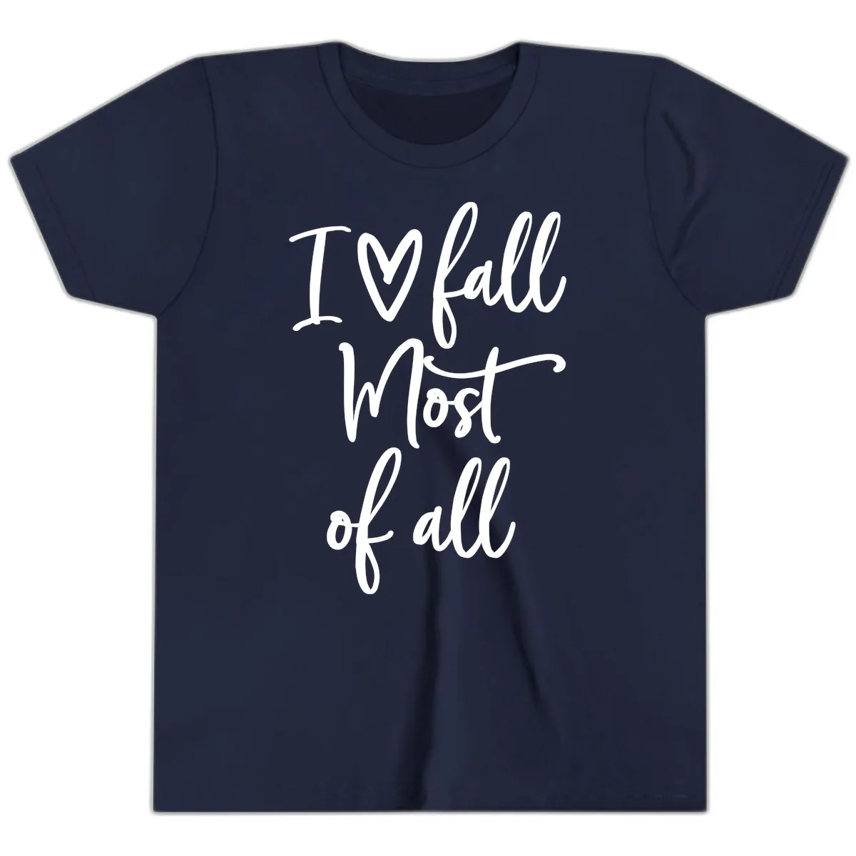 I Fall Most Of All Script Design Youth T-Shirt in Navy
