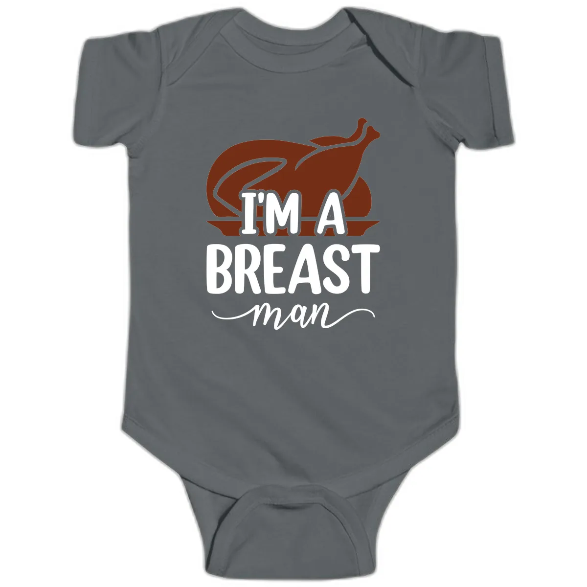 I'm A Breast Man Thanksgiving Turkey Baby Onesie in Charcoal