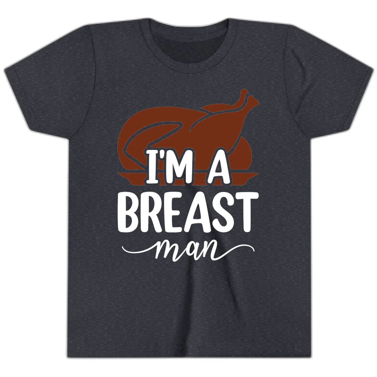 I'm A Breast Man Thanksgiving Turkey Youth T-Shirt in Heather Navy