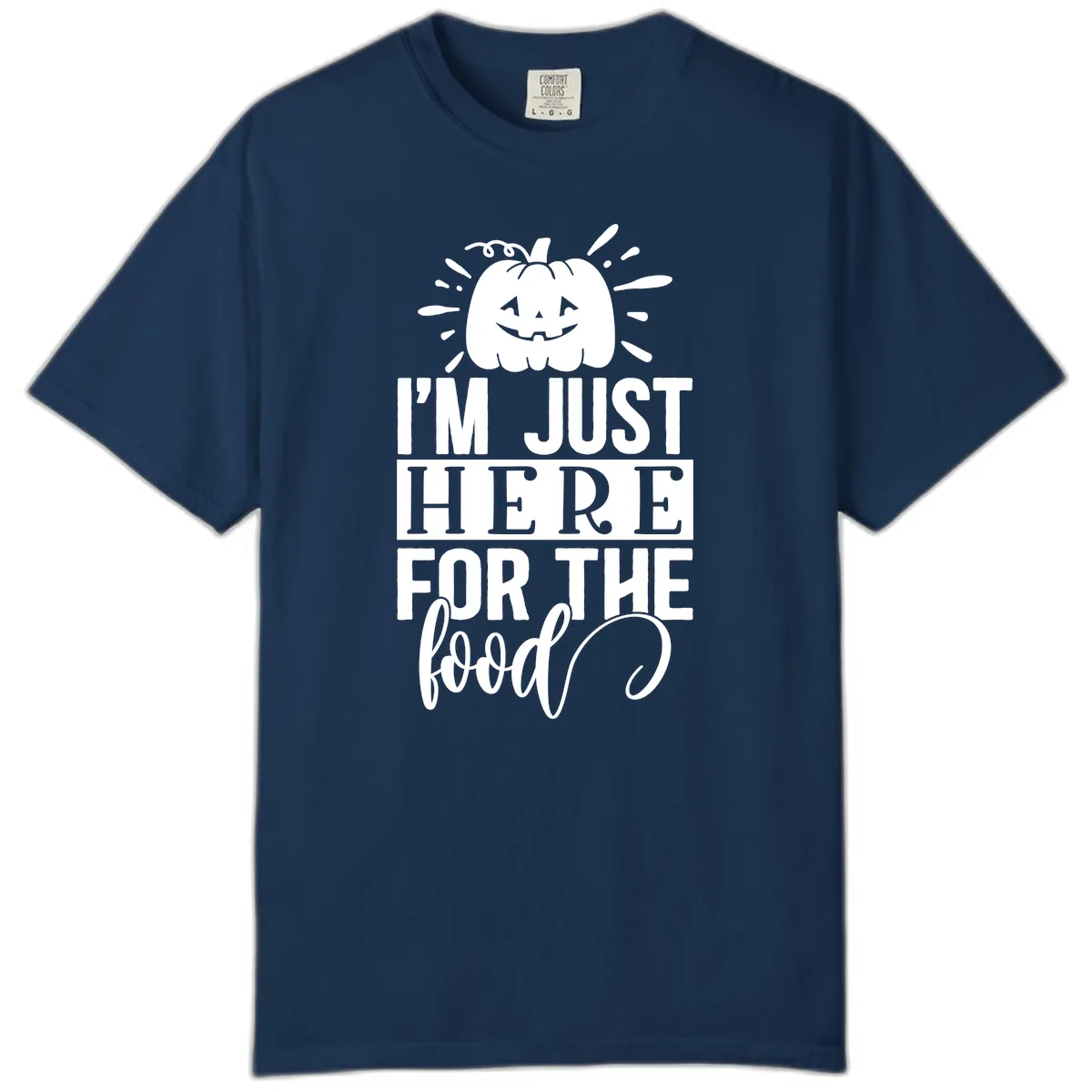 I'm Just Here For The Food Halloween Pumpkin Comfort Color in Navy