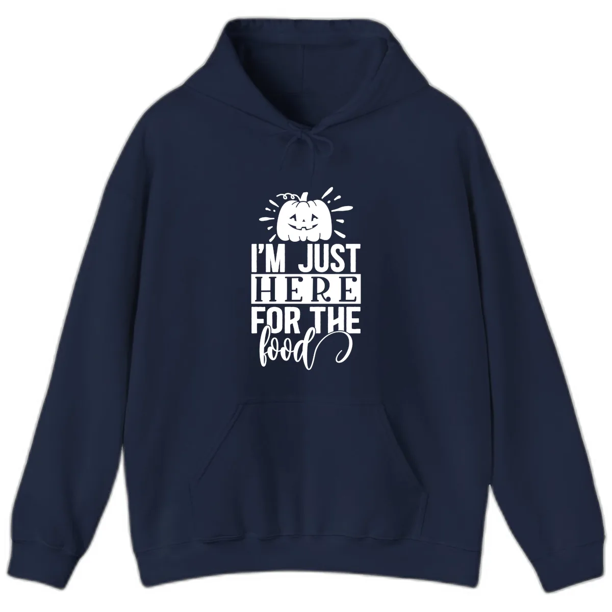 I'm Just Here For The Food Halloween Pumpkin Hoodie in Navy