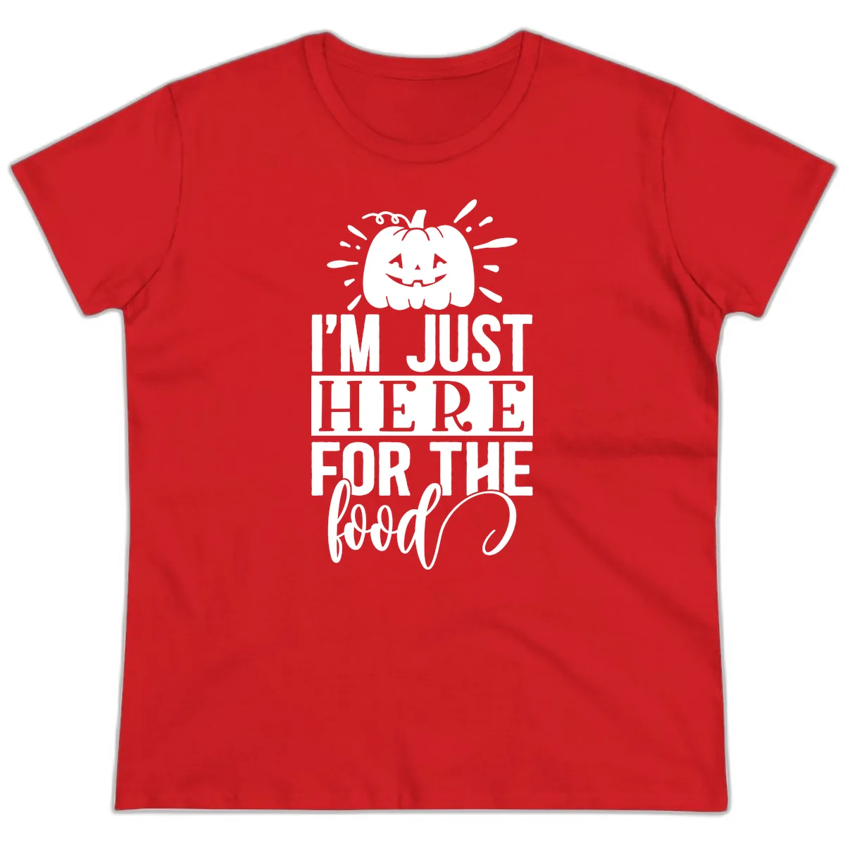 I'm Just Here For The Food Halloween Pumpkin Ladies Tee in Red