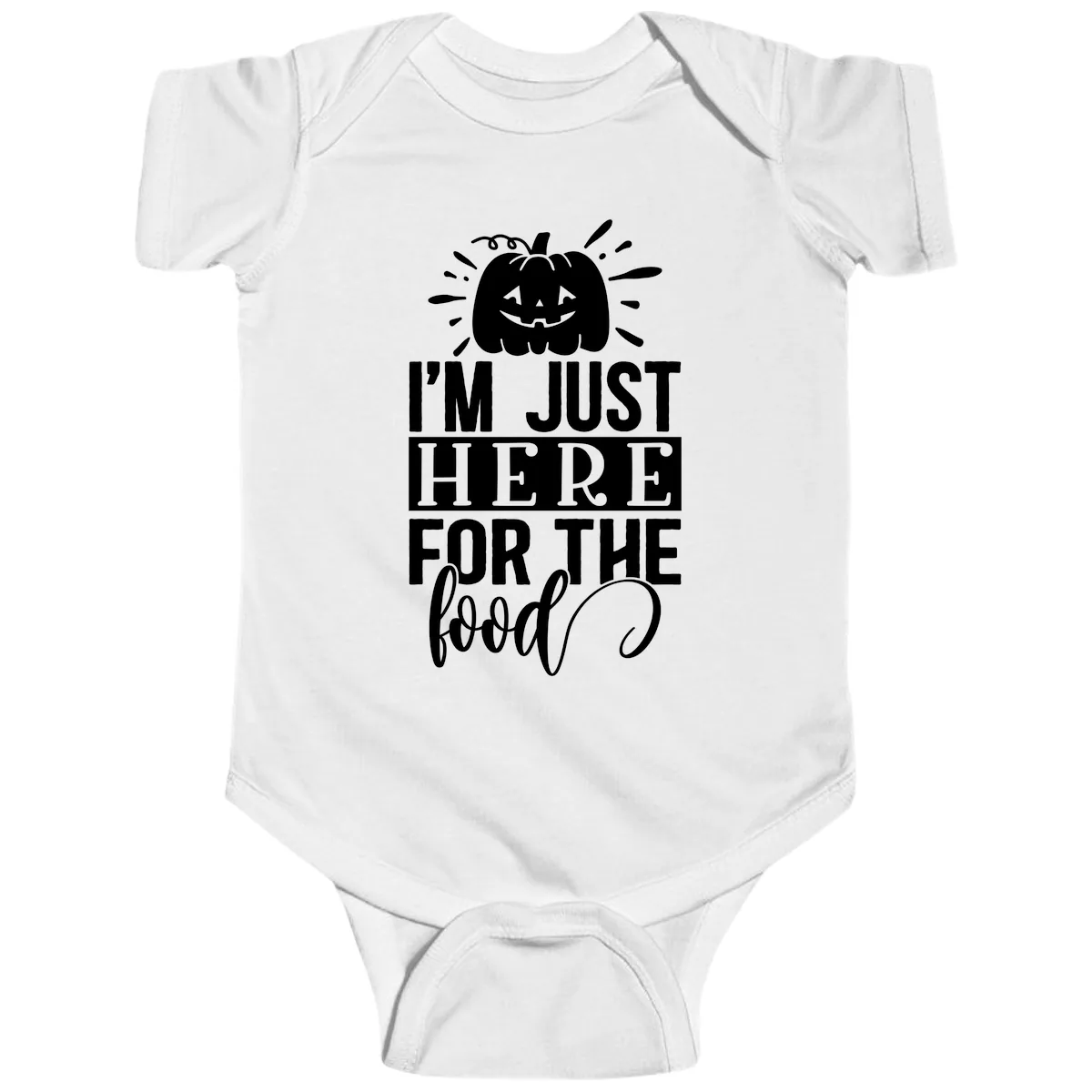 I'm Just Here For The Food Halloween Pumpkin Baby Onesie in White
