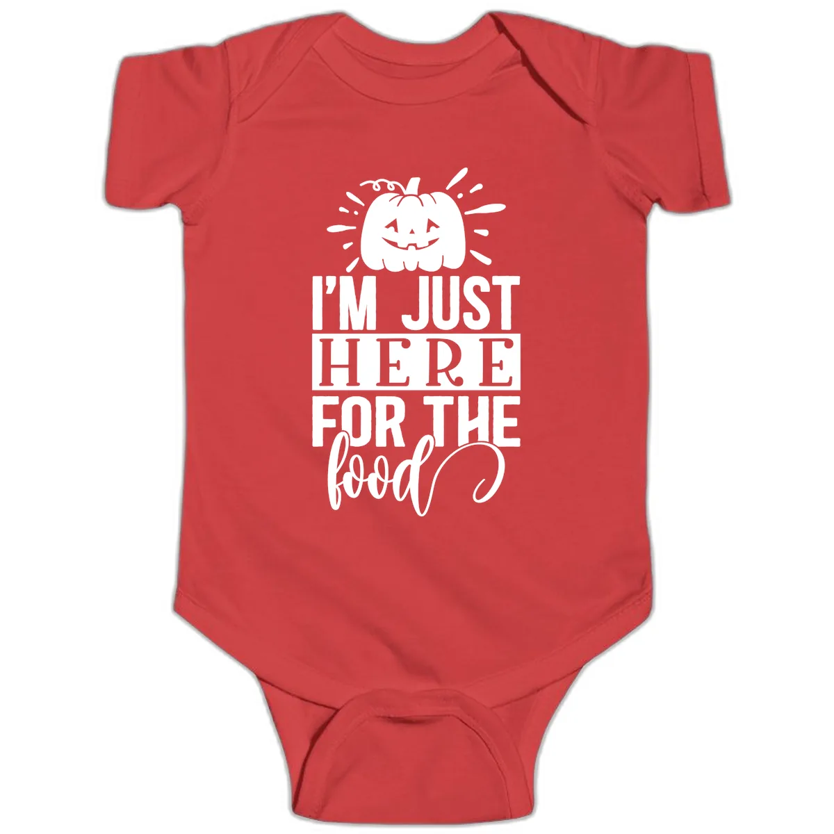 I'm Just Here For The Food Halloween Pumpkin Baby Onesie in Red