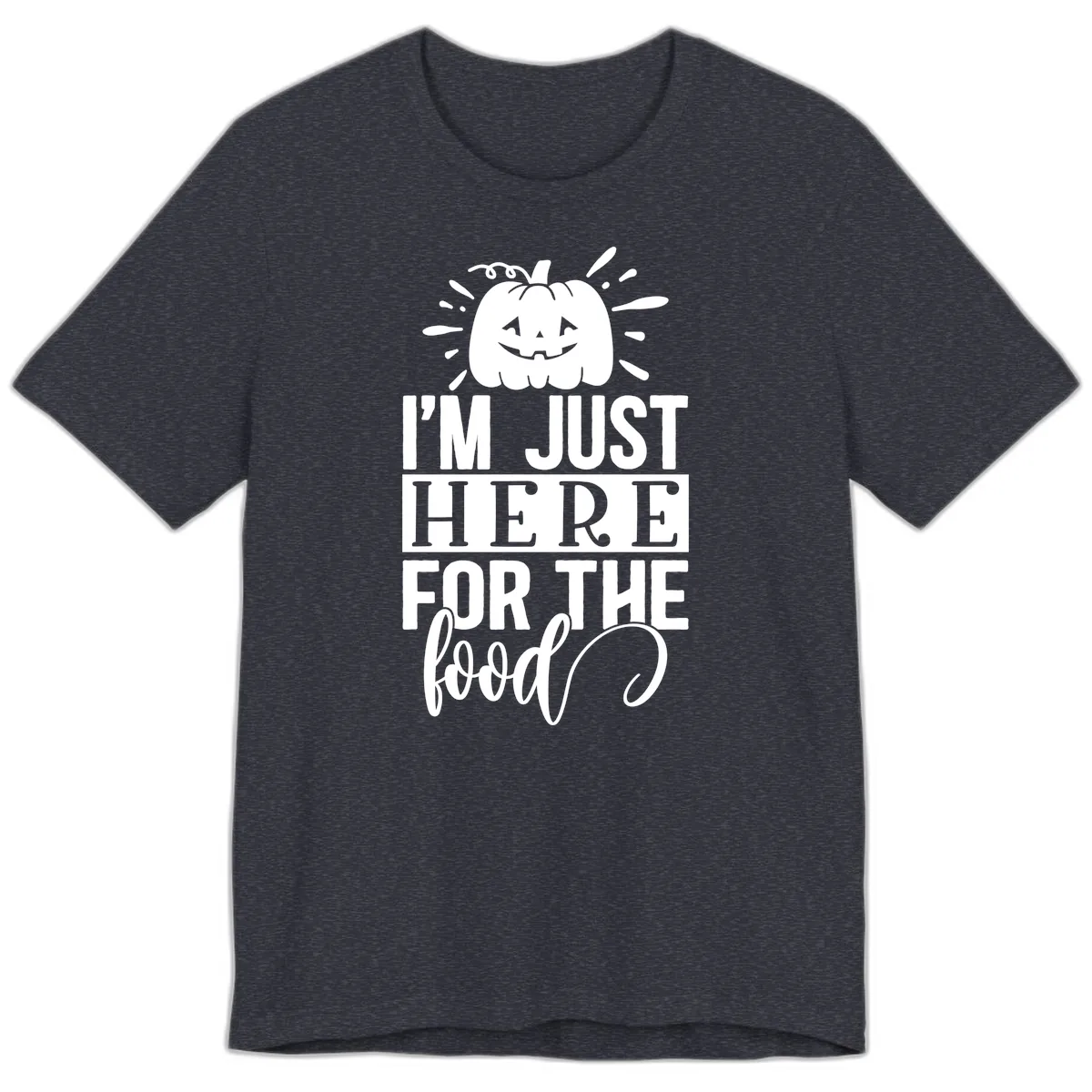 I'm Just Here For The Food Halloween Pumpkin Premium T-Shirt in Heather Navy