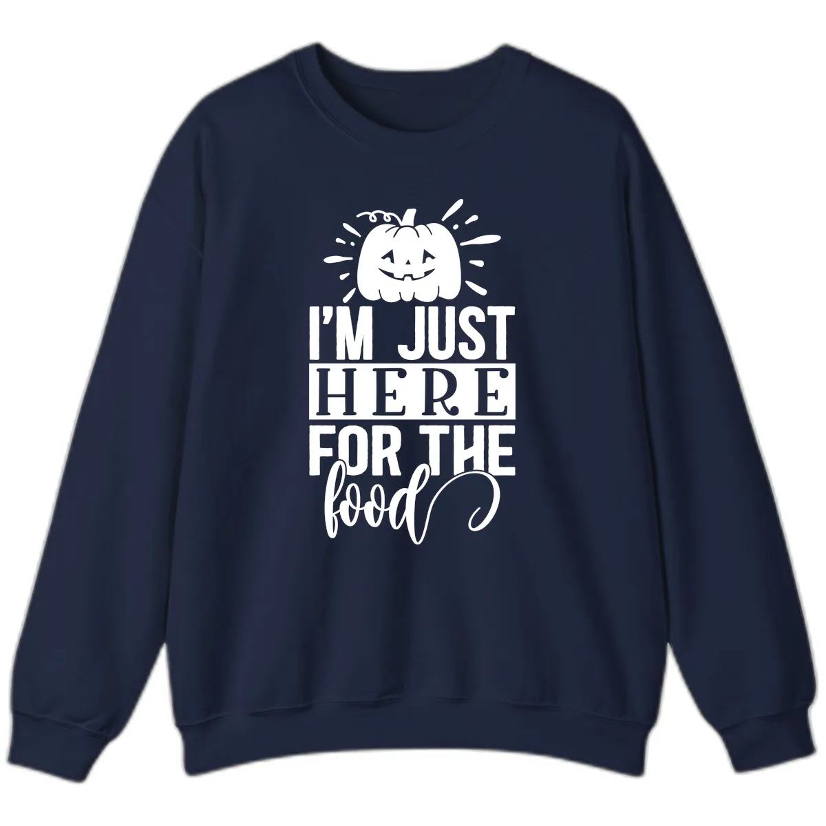 I'm Just Here For The Food Halloween Pumpkin Sweatshirt in Navy