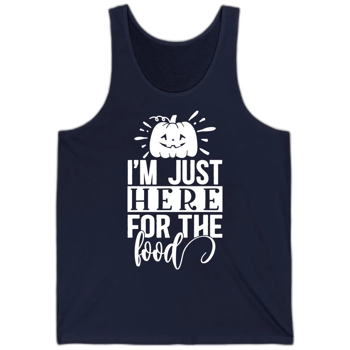 I'm Just Here For The Food Halloween Pumpkin Tank in Navy