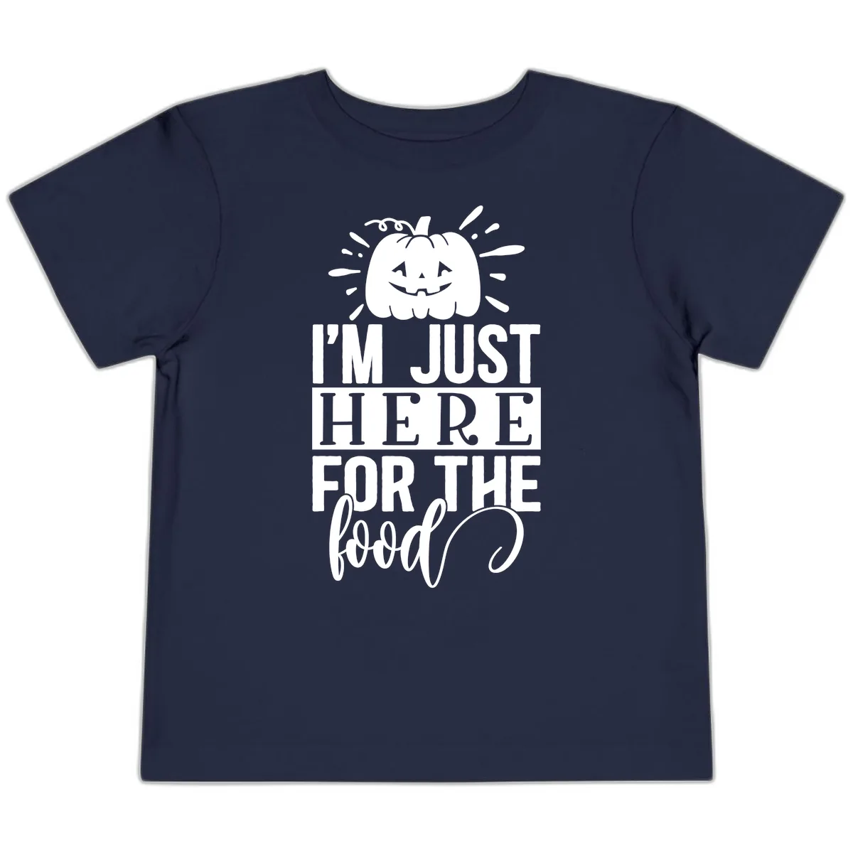 I'm Just Here For The Food Halloween Pumpkin Toddler T-Shirt in Navy
