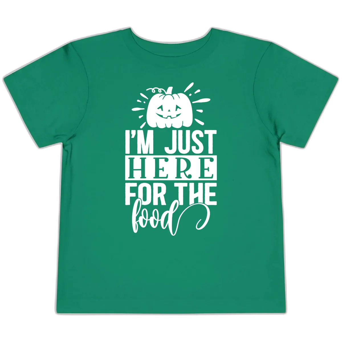 I'm Just Here For The Food Halloween Pumpkin Toddler T-Shirt in Kelly
