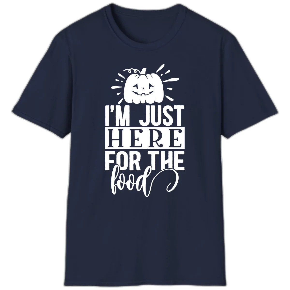 I'm Just Here For The Food Halloween Pumpkin T-Shirt in Navy