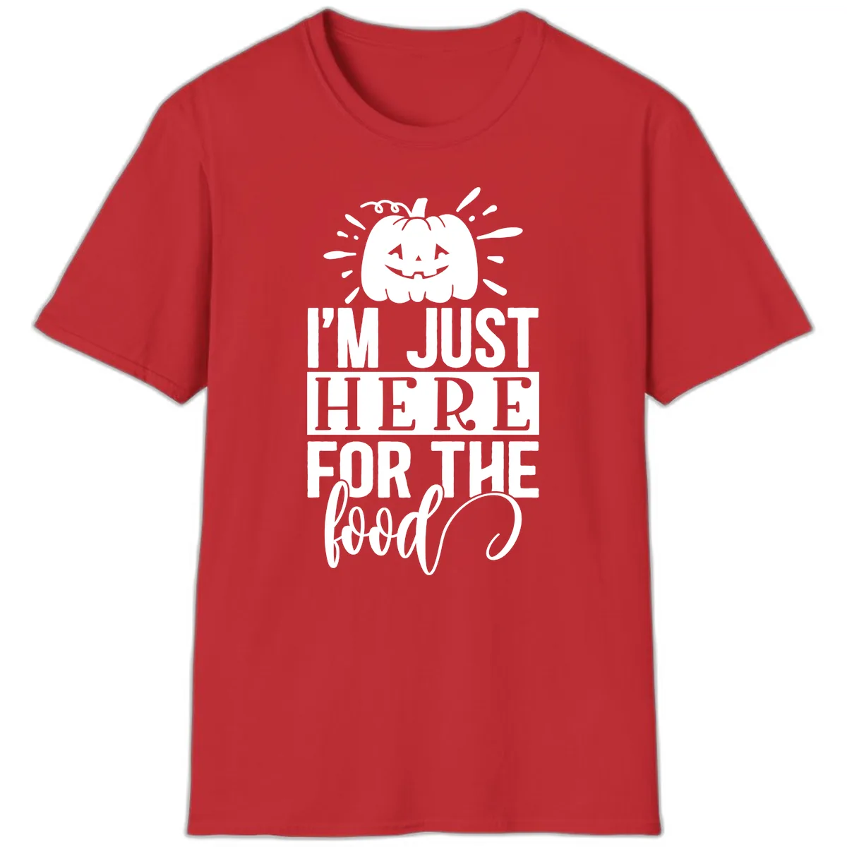 I'm Just Here For The Food Halloween Pumpkin T-Shirt in Red