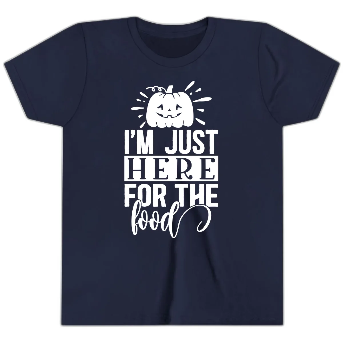 I'm Just Here For The Food Halloween Pumpkin Youth T-Shirt in Navy