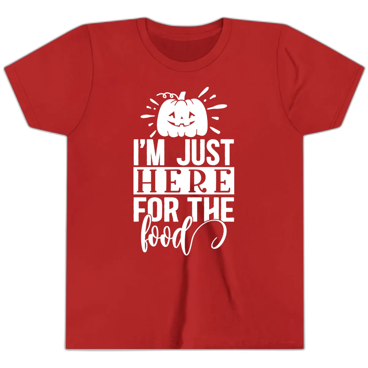 I'm Just Here For The Food Halloween Pumpkin Youth T-Shirt in Red