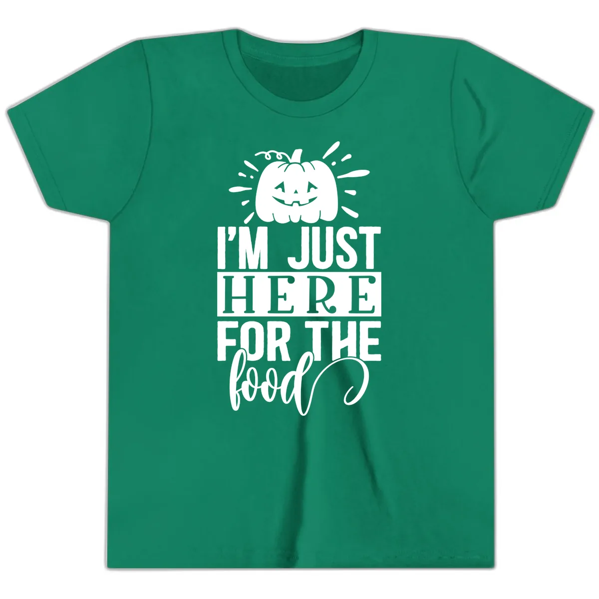 I'm Just Here For The Food Halloween Pumpkin Youth T-Shirt in Kelly