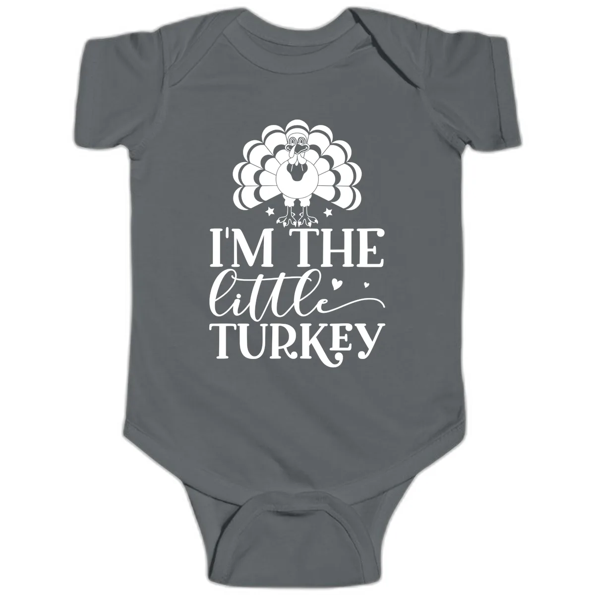 I'm The Little Turkey Thanksgiving Baby Onesie in Charcoal