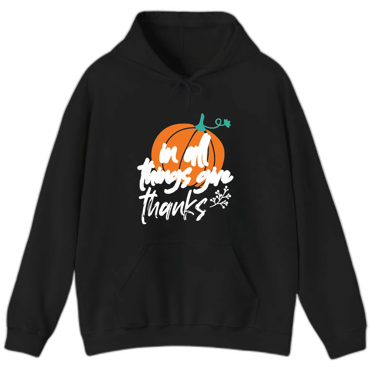 In All Things Give Thanks Pumpkin Hoodie in Black
