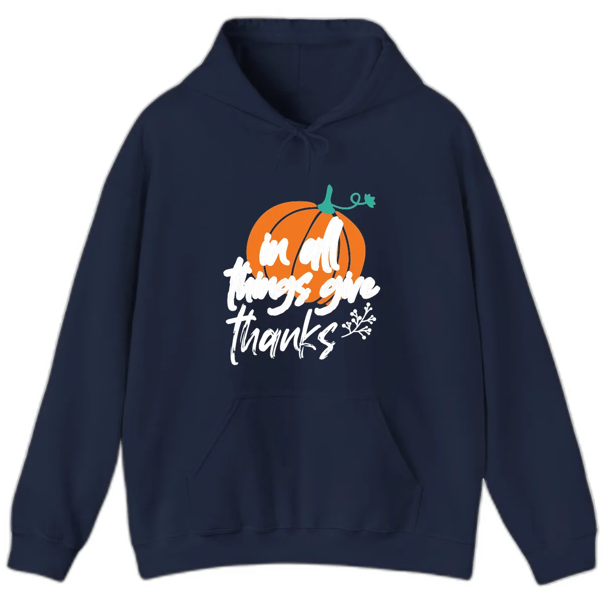 In All Things Give Thanks Pumpkin Hoodie in Navy