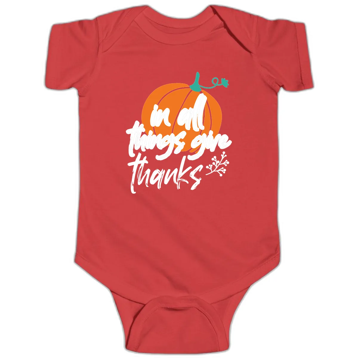 In All Things Give Thanks Pumpkin Baby Onesie in Red