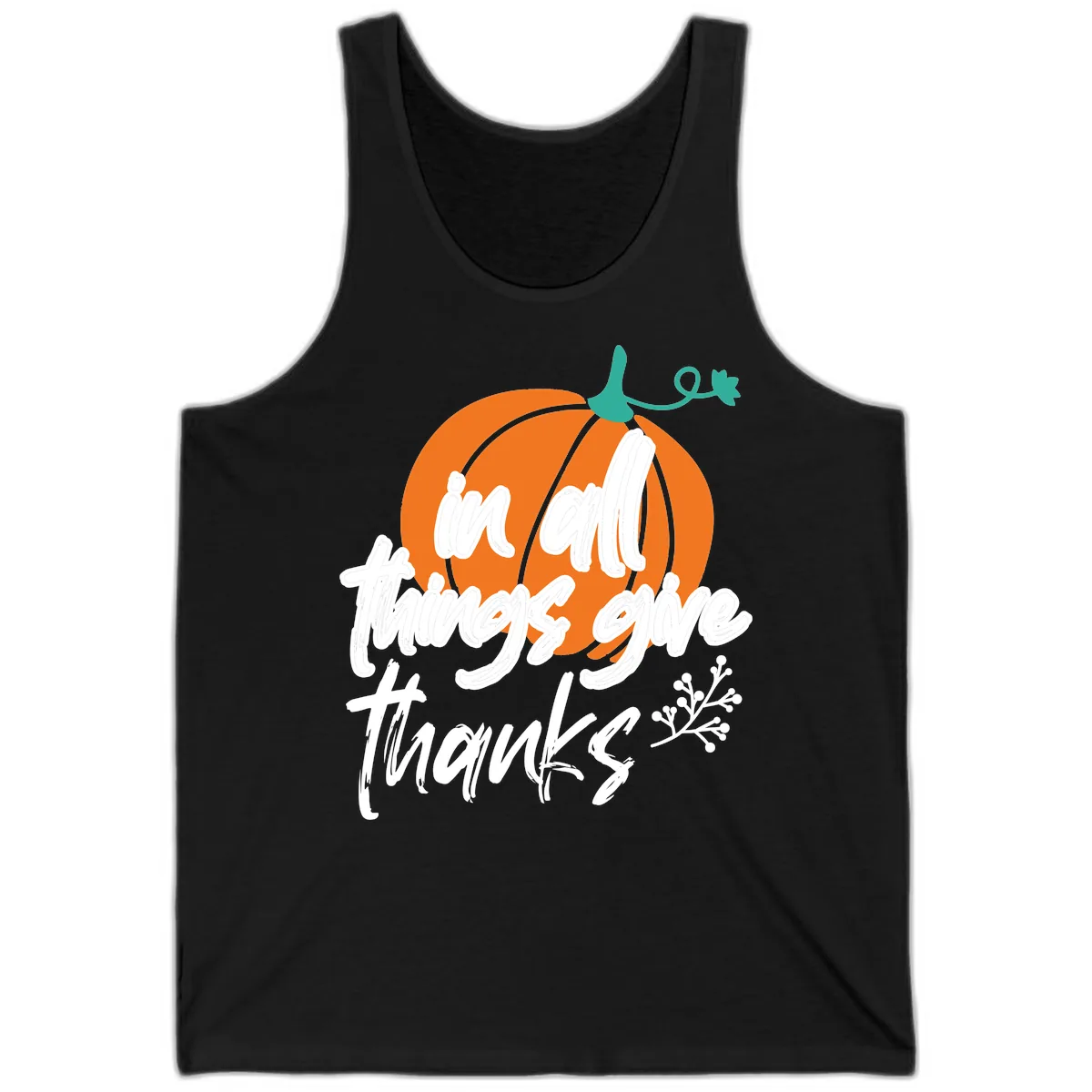 In All Things Give Thanks Pumpkin Tank in Black
