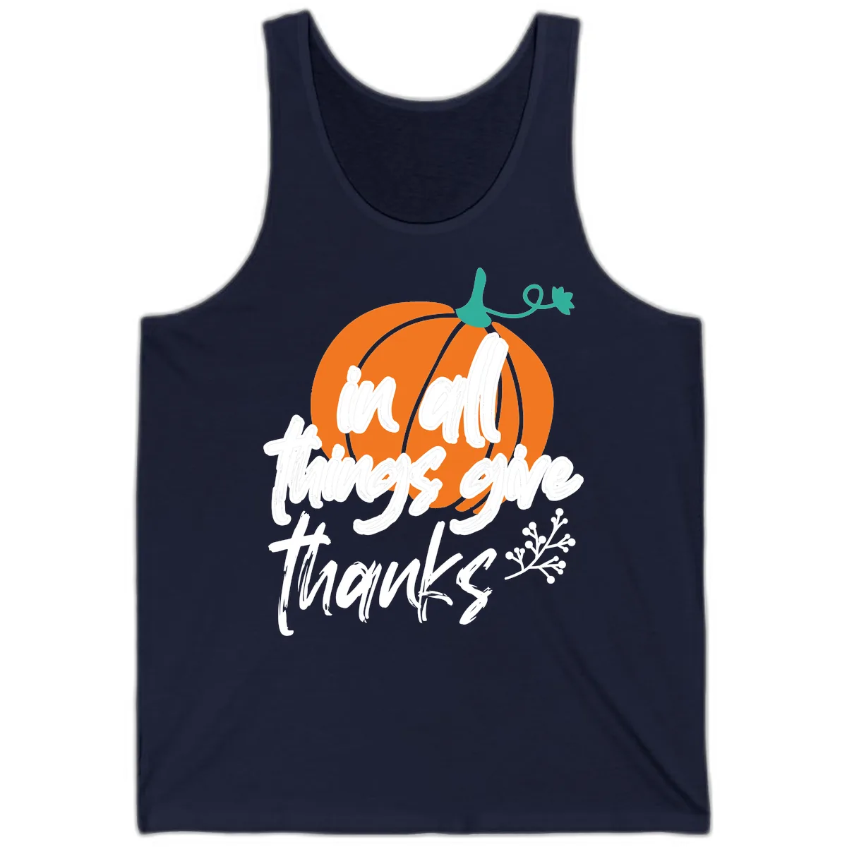 In All Things Give Thanks Pumpkin Tank in Navy