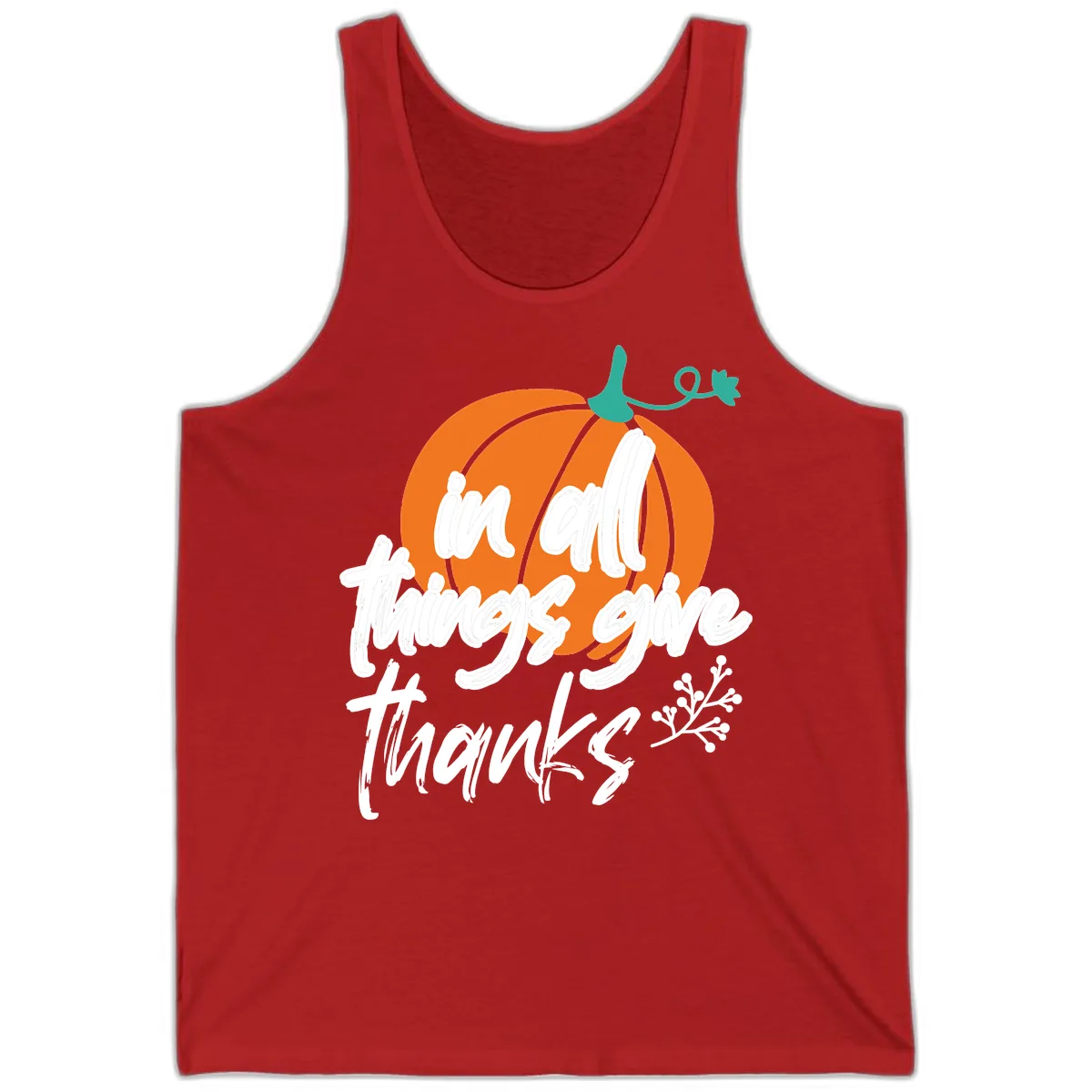 In All Things Give Thanks Pumpkin Tank in Red