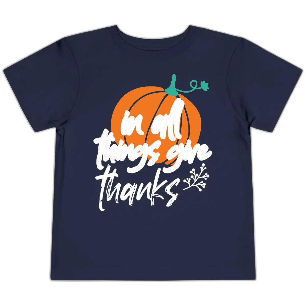 In All Things Give Thanks Pumpkin Toddler T-Shirt in Navy