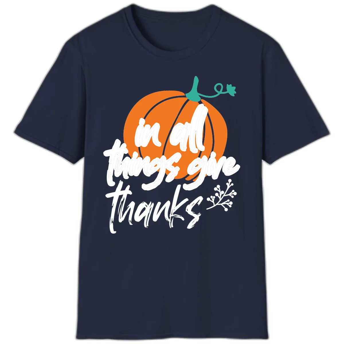 In All Things Give Thanks Pumpkin T-Shirt in Navy