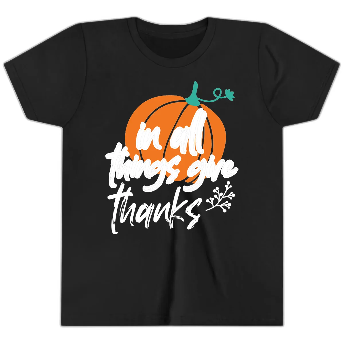 In All Things Give Thanks Pumpkin Youth T-Shirt in Black