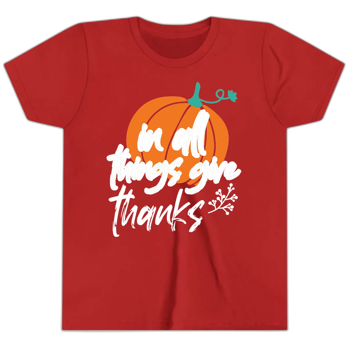 In All Things Give Thanks Pumpkin Youth T-Shirt in Red