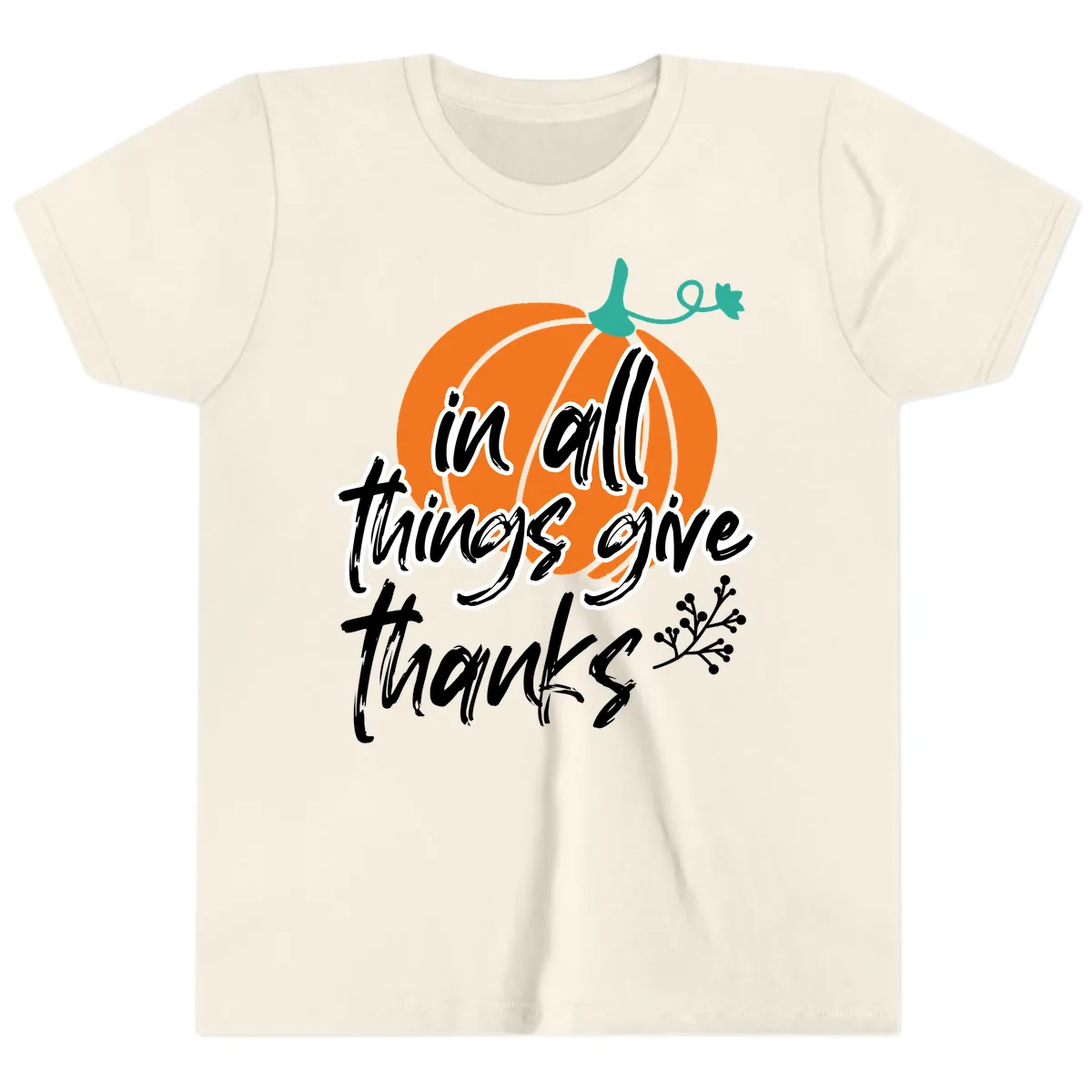 In All Things Give Thanks Pumpkin Youth T-Shirt in Natural