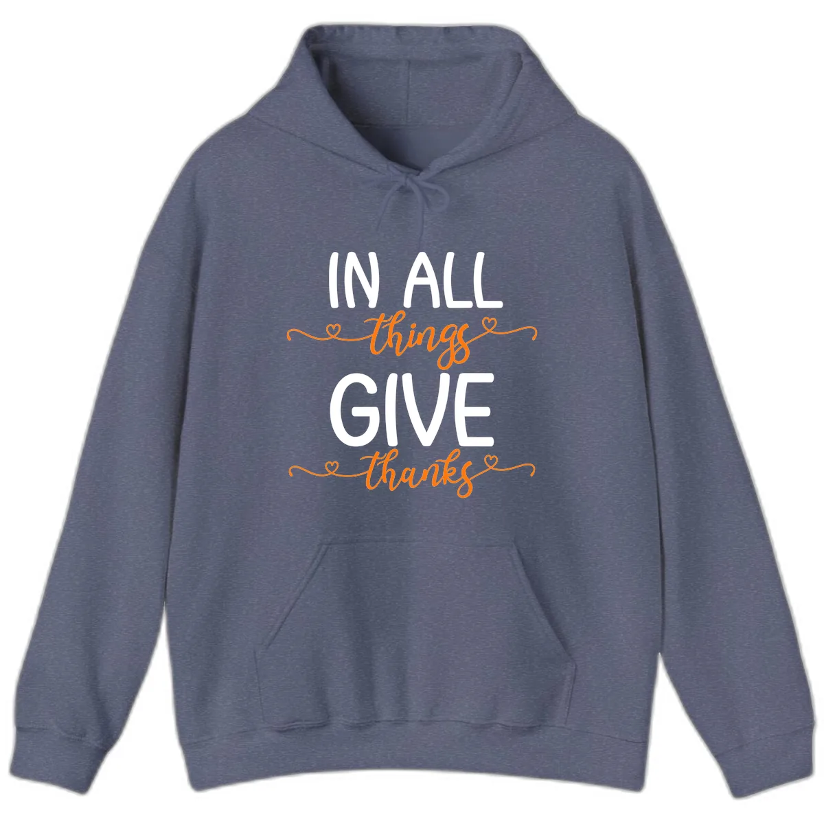 In All Things Give Thanks Phrase Hoodie in Heather Navy