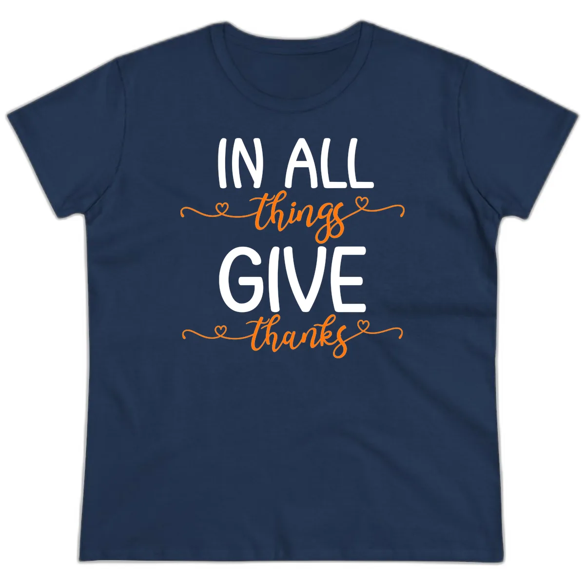 In All Things Give Thanks Phrase Ladies Tee in Navy