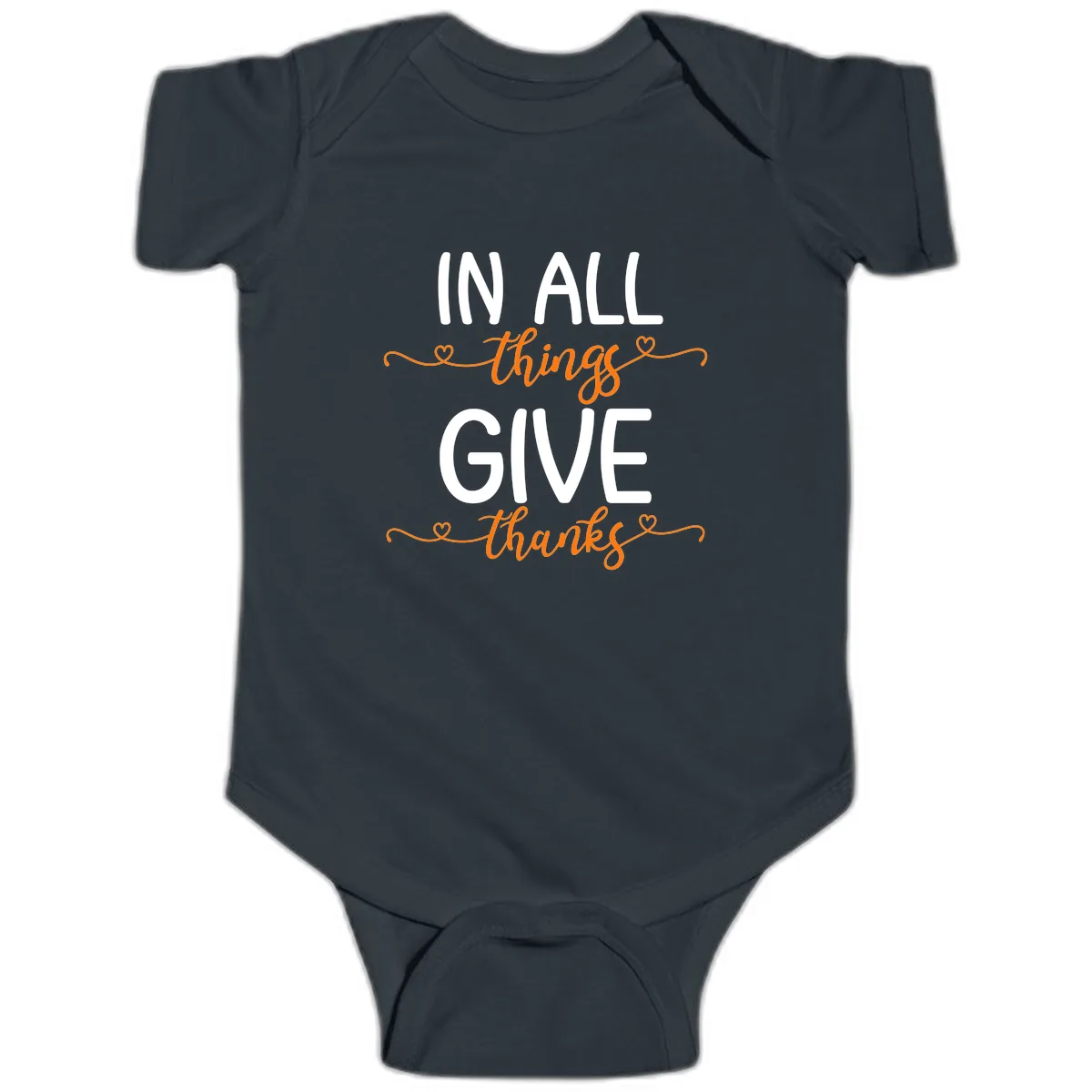 In All Things Give Thanks Phrase Baby Onesie in Black