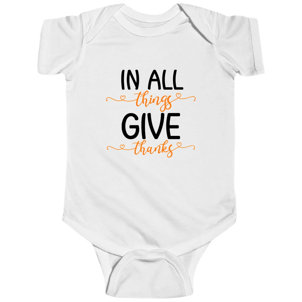 In All Things Give Thanks Phrase Baby Onesie in White