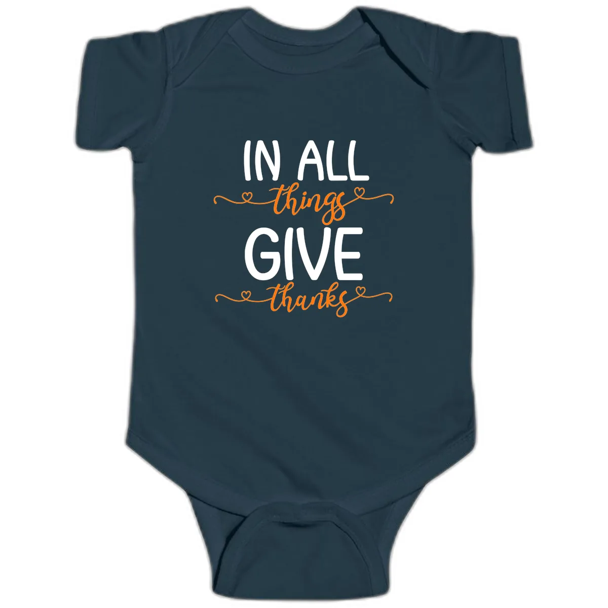 In All Things Give Thanks Phrase Baby Onesie in Navy