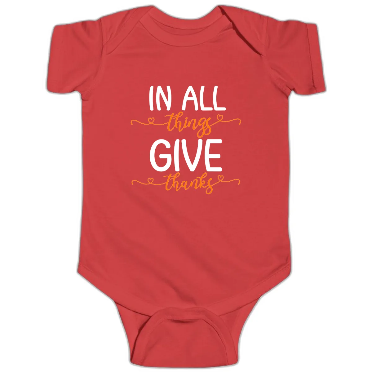 In All Things Give Thanks Phrase Baby Onesie in Red