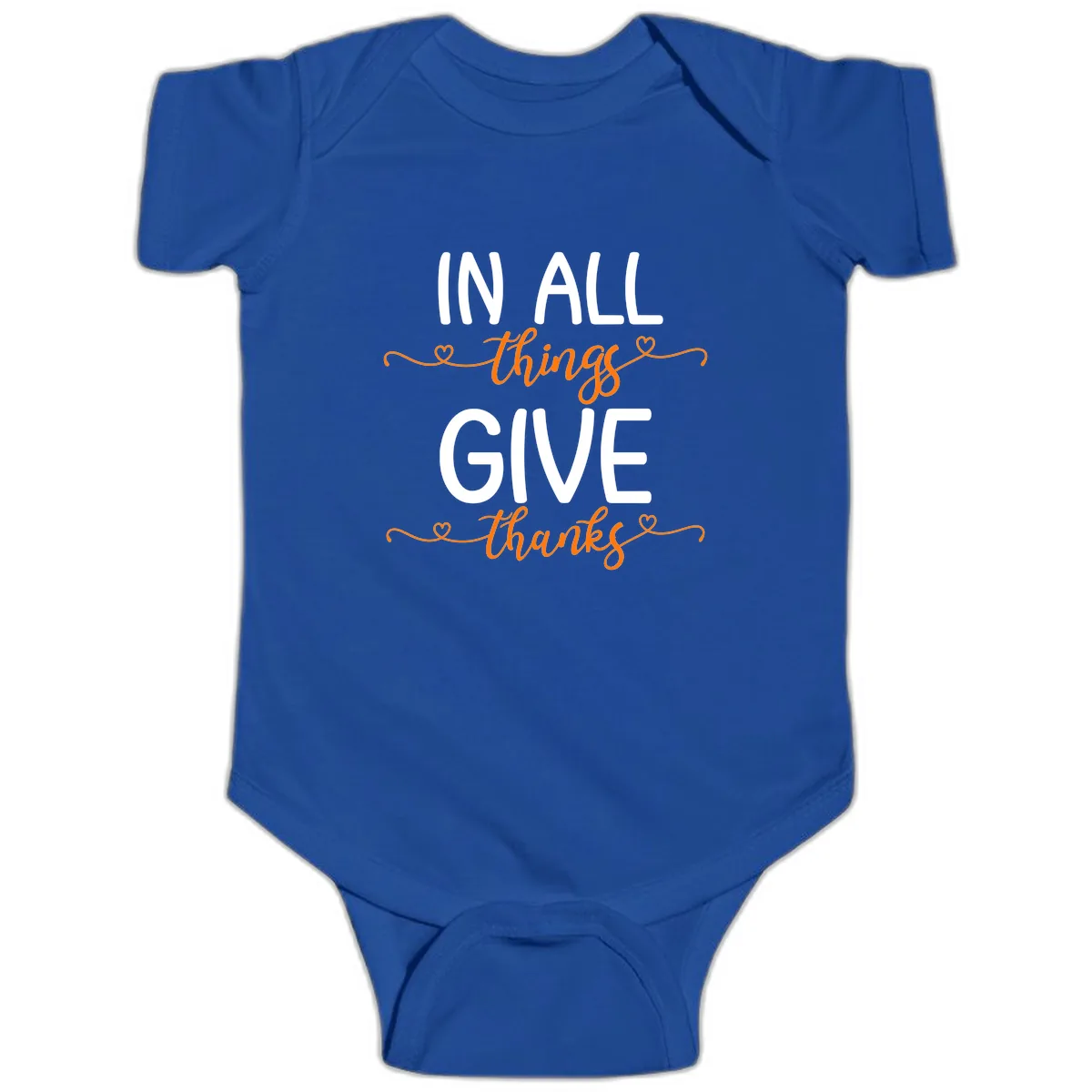 In All Things Give Thanks Phrase Baby Onesie in Royal