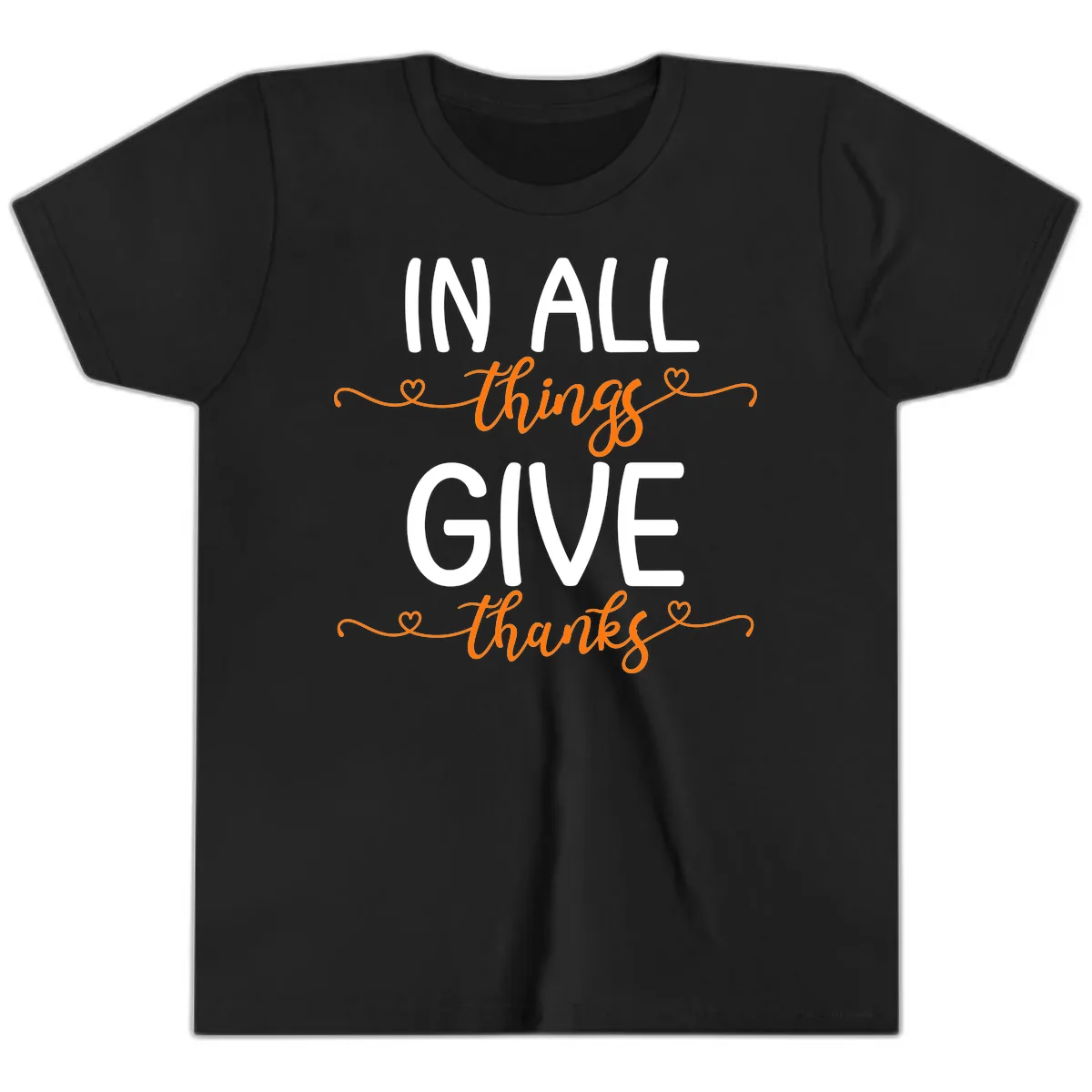 In All Things Give Thanks Phrase Youth T-Shirt in Black