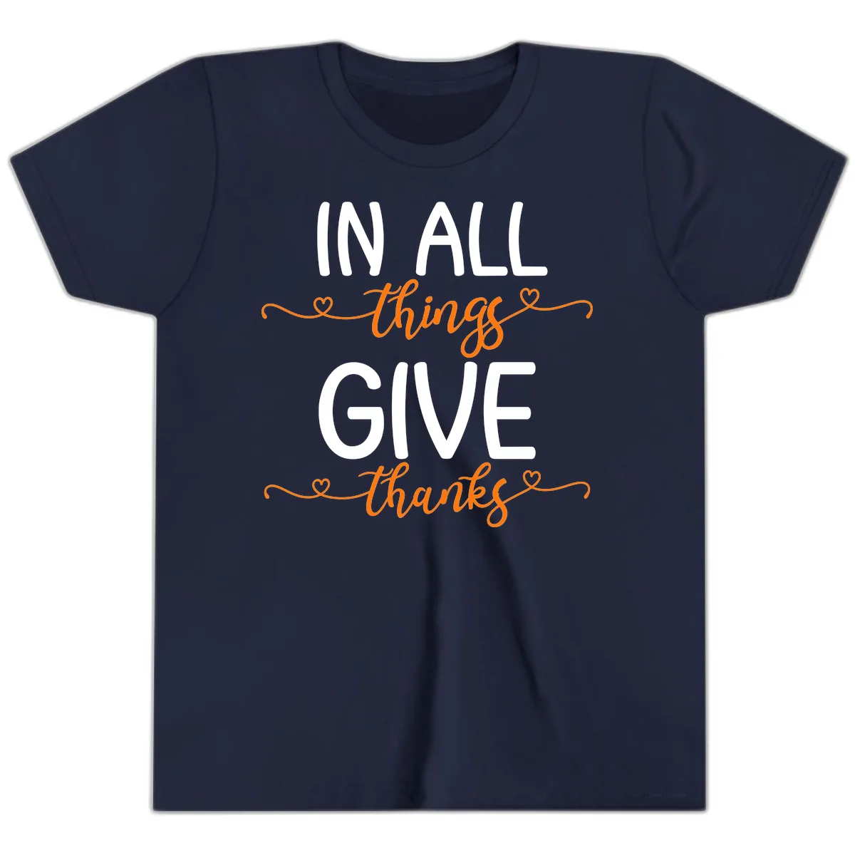In All Things Give Thanks Phrase Youth T-Shirt in Navy