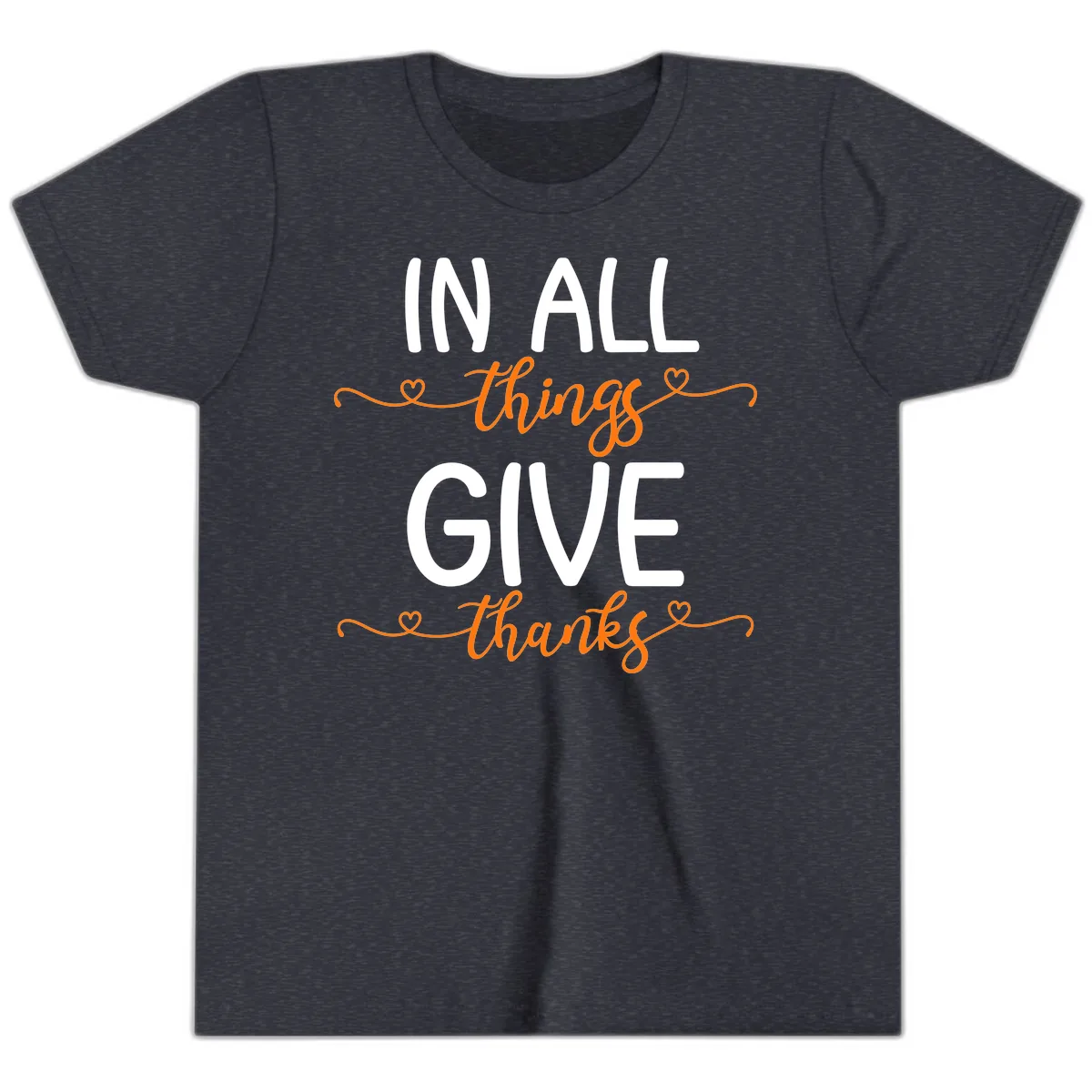In All Things Give Thanks Phrase Youth T-Shirt in Heather Navy