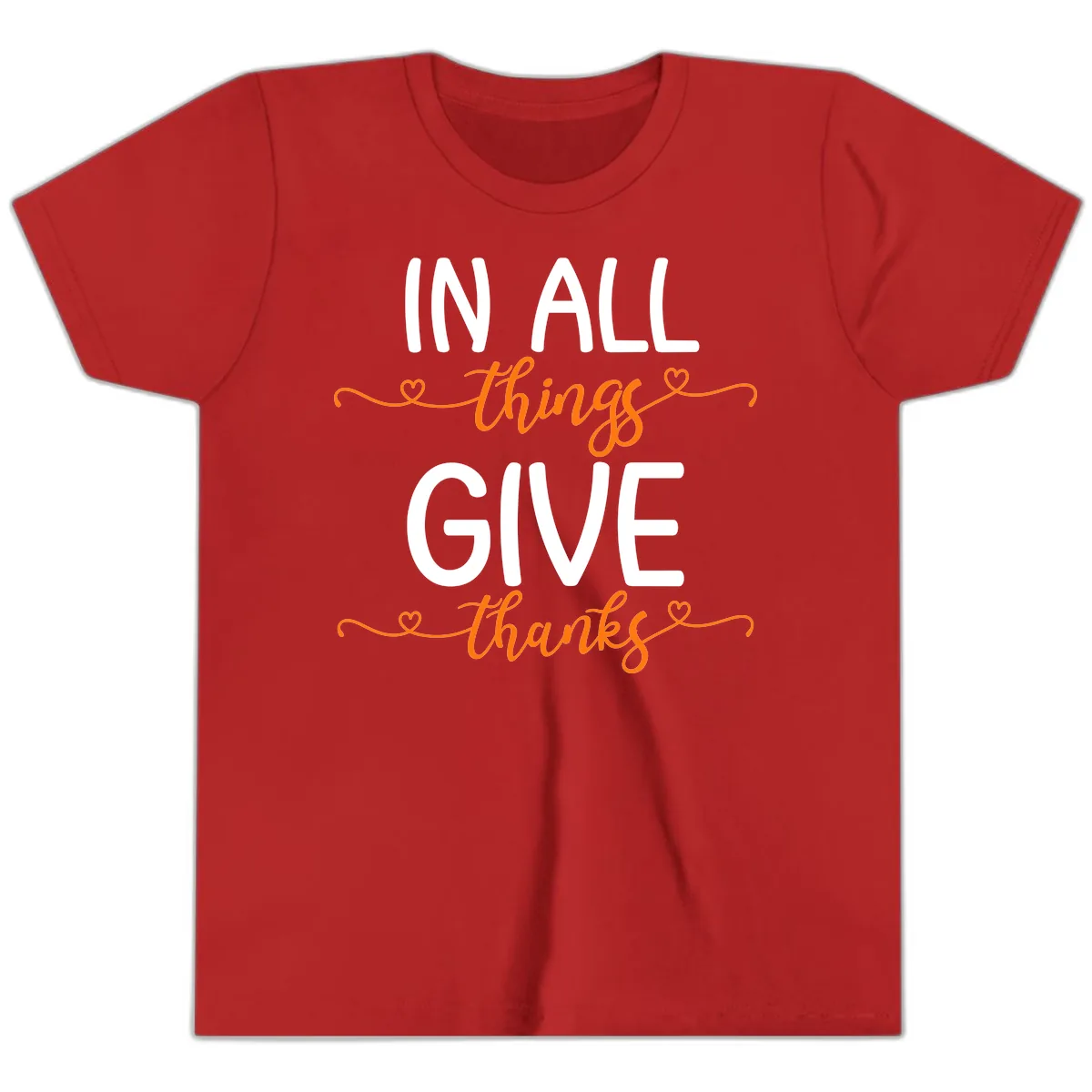 In All Things Give Thanks Phrase Youth T-Shirt in Red