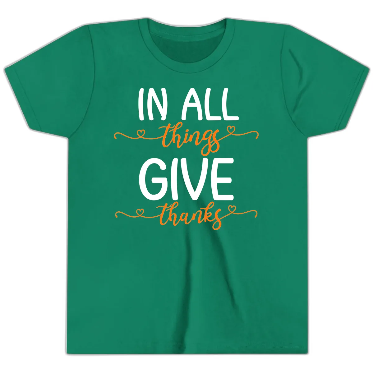 In All Things Give Thanks Phrase Youth T-Shirt in Kelly