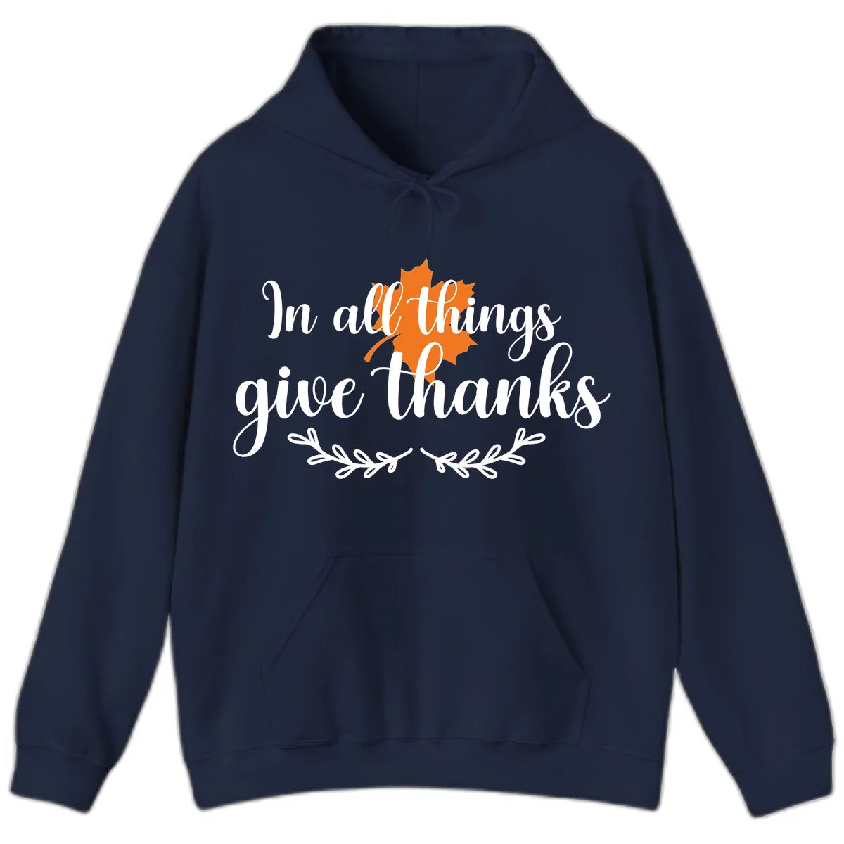 In All Things Give Thanks Typography Hoodie in Navy
