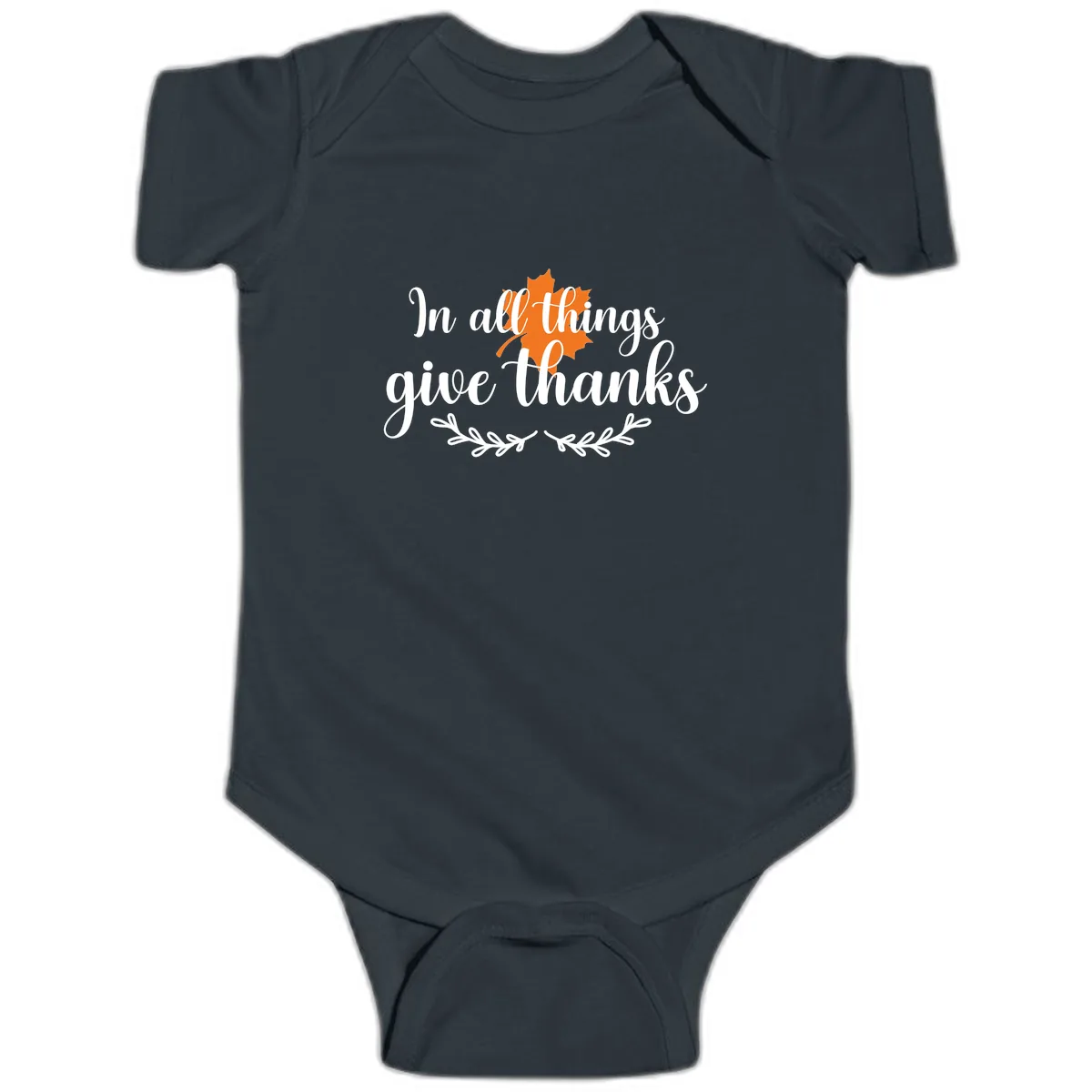 In All Things Give Thanks Typography Baby Onesie in Black