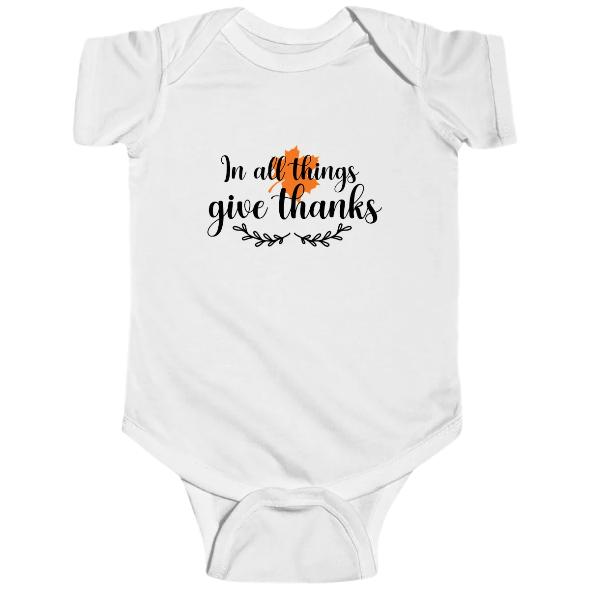 In All Things Give Thanks Typography Baby Onesie in White
