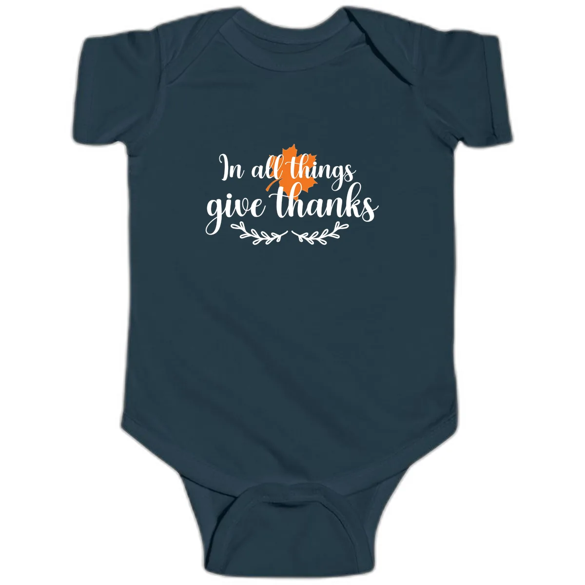 In All Things Give Thanks Typography Baby Onesie in Navy