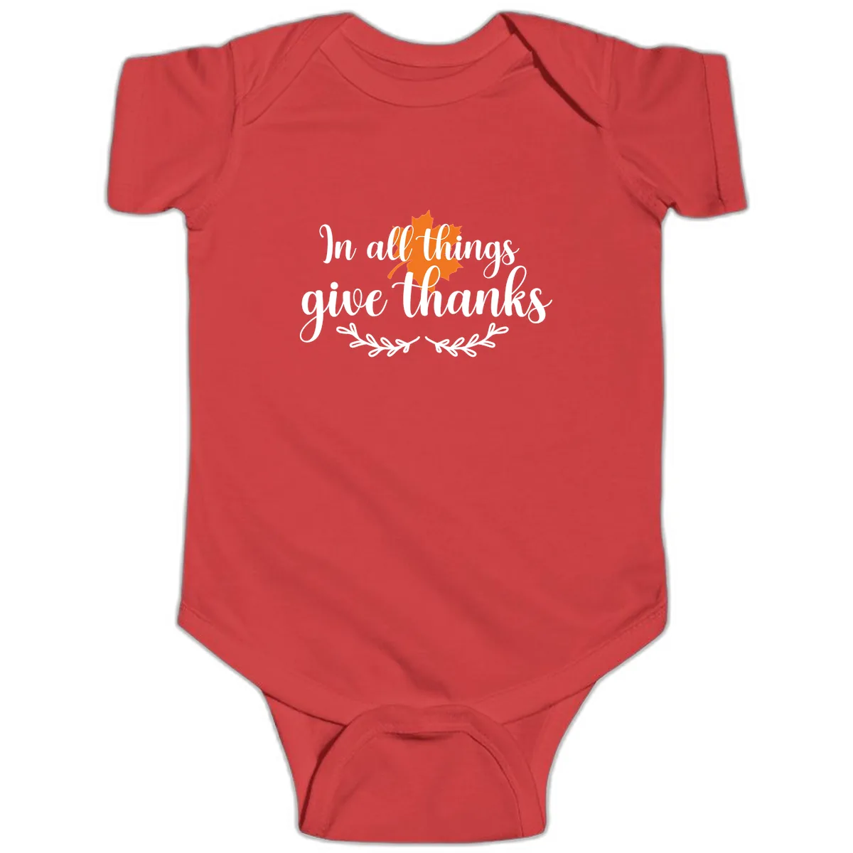 In All Things Give Thanks Typography Baby Onesie in Red