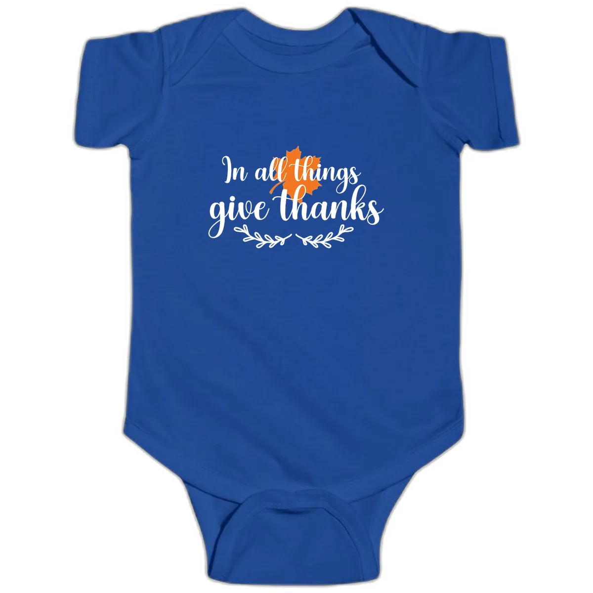 In All Things Give Thanks Typography Baby Onesie in Royal