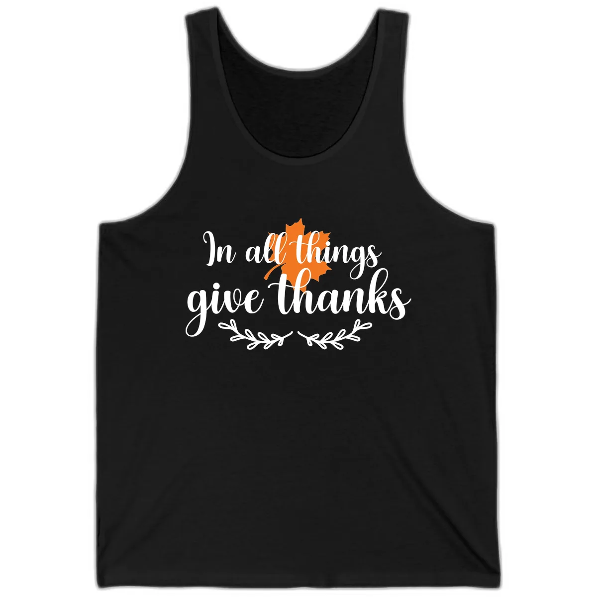 In All Things Give Thanks Typography Tank in Black