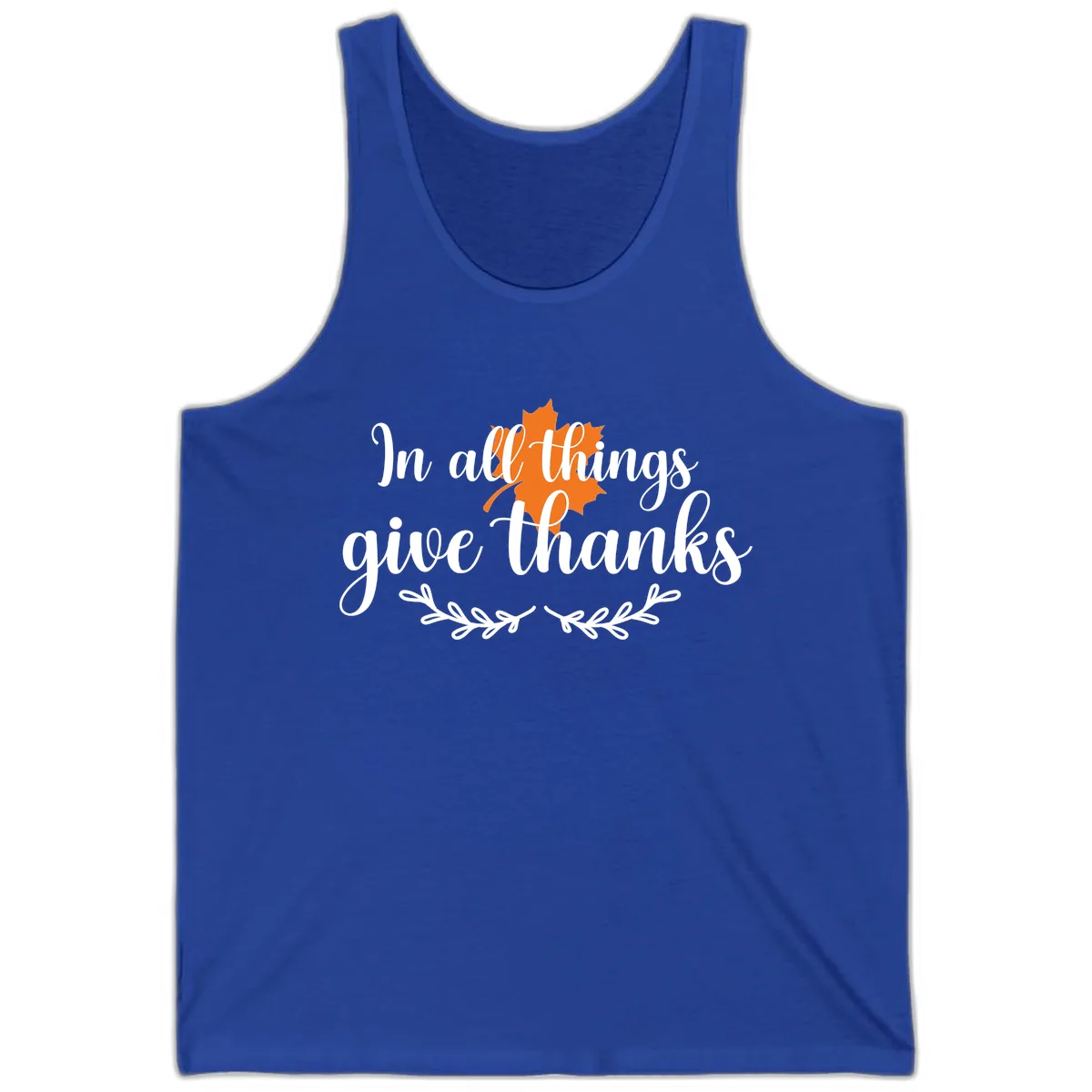 In All Things Give Thanks Typography Tank in True Royal